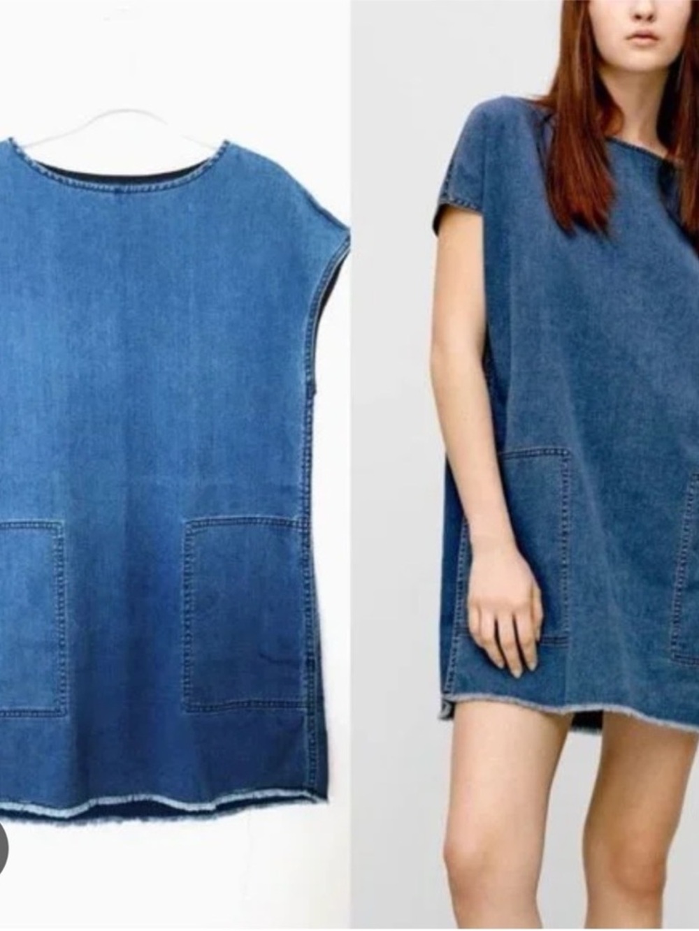 Wilfred Free Oversized Blue Nori Denim Mini Dress with Front Pockets L